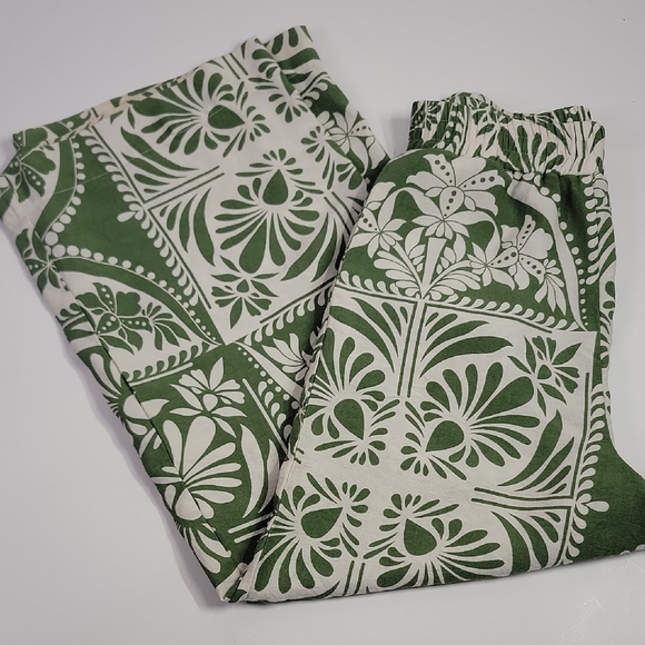 Petal & Pup Pants - PETAL & PUP PRINTED WIDE LEG PANTS GREEN WHITE SZ XS